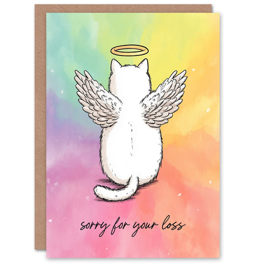 Cat Sympathy Greeting Card – Angel White Pet Design, Sorry for Your Loss