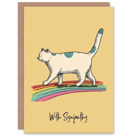 Cat Sympathy Greeting Card – Cute Rainbow White Design, Pet Loss Card