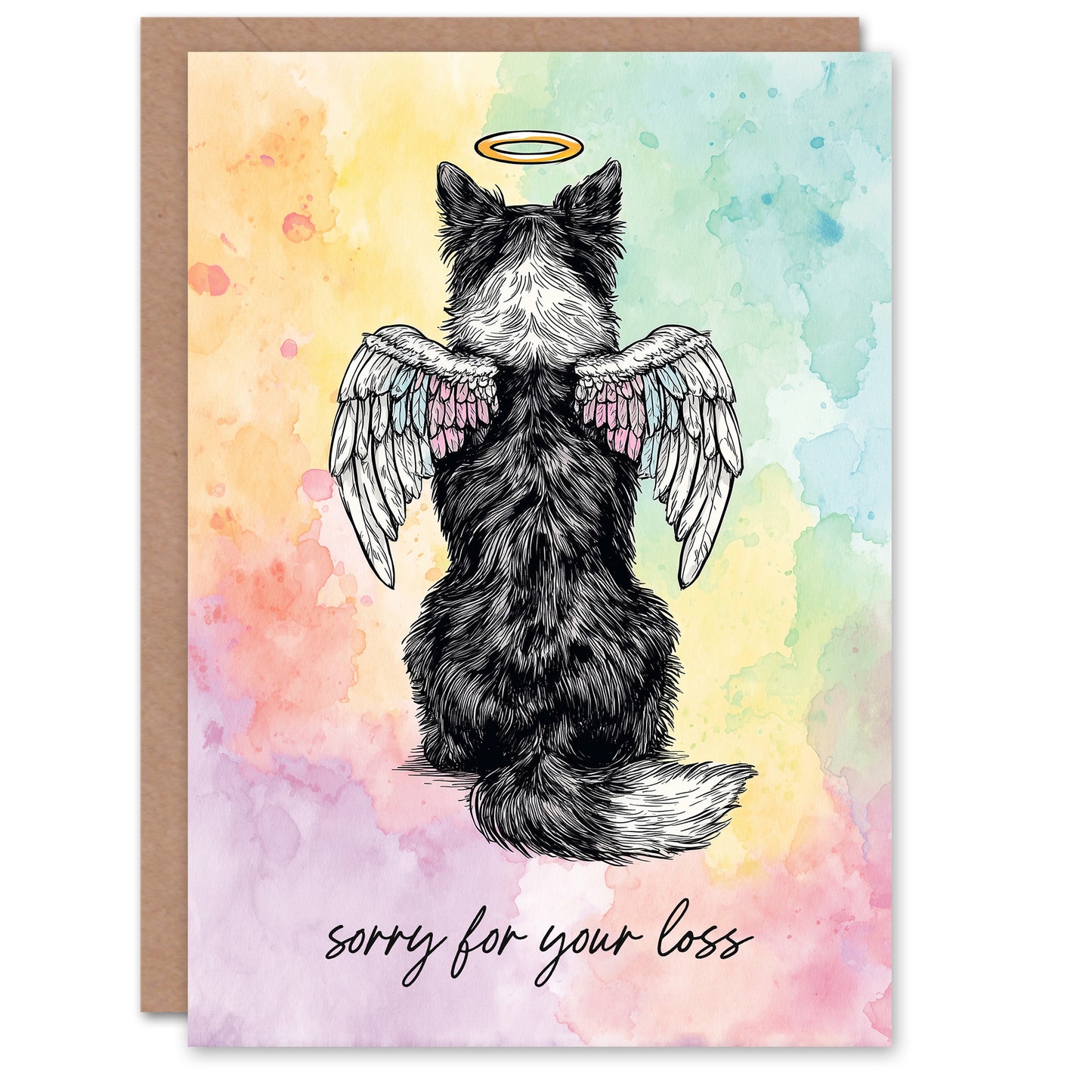 Dog Sympathy Greeting Card – Angel Border Collie Design, Sorry for Your Loss