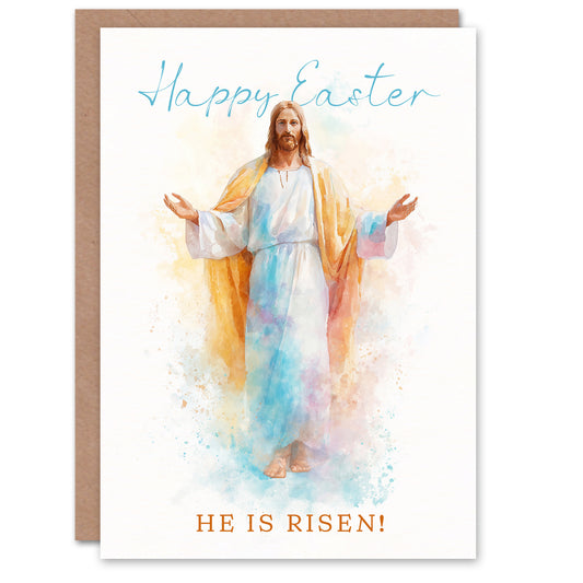 Happy Easter Greeting Card – Christian Jesus He Is Risen, Blank Inside