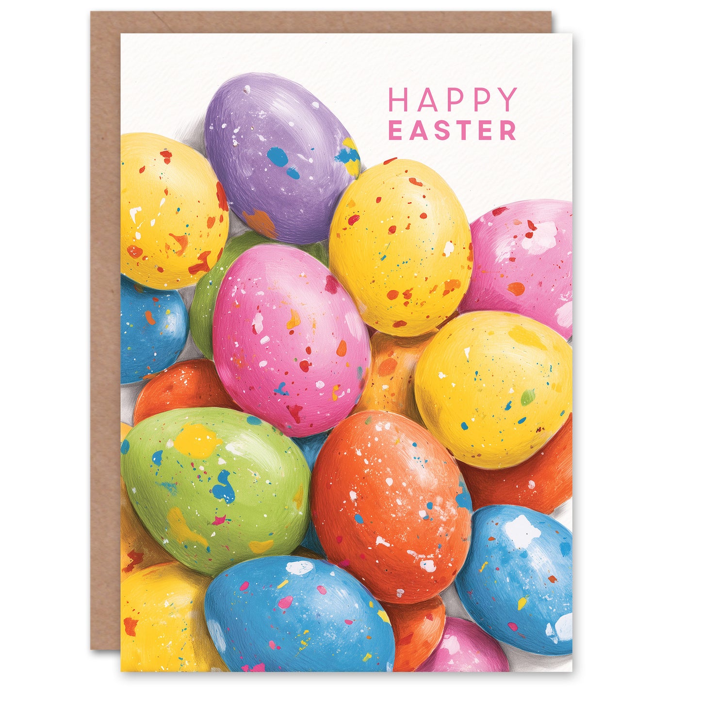 Happy Easter Greeting Card – Painted Eggs Colourful Design, Blank Inside
