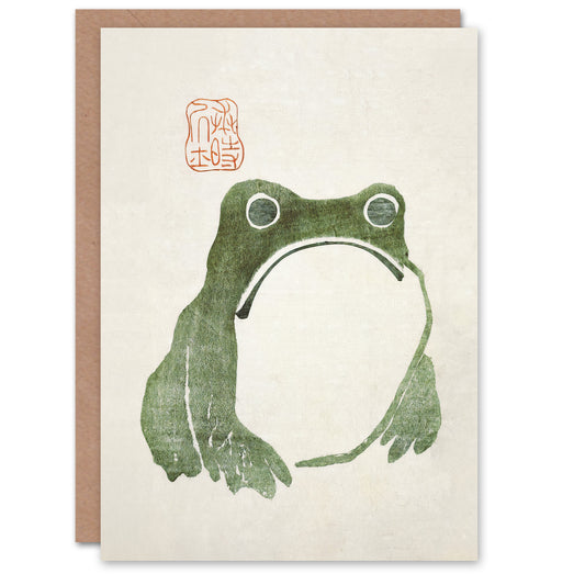 Vintage Japanese Cute Grumpy Frog Matsumoto Hoji Greetings Card