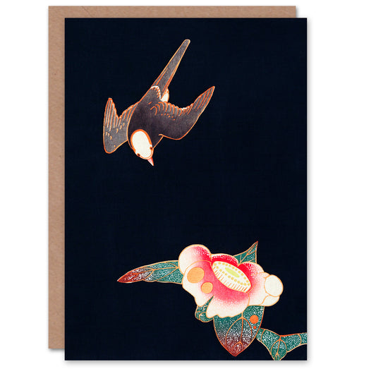 Ito Jakuchu Swallow and Camellia Flower Japanese Greetings Card