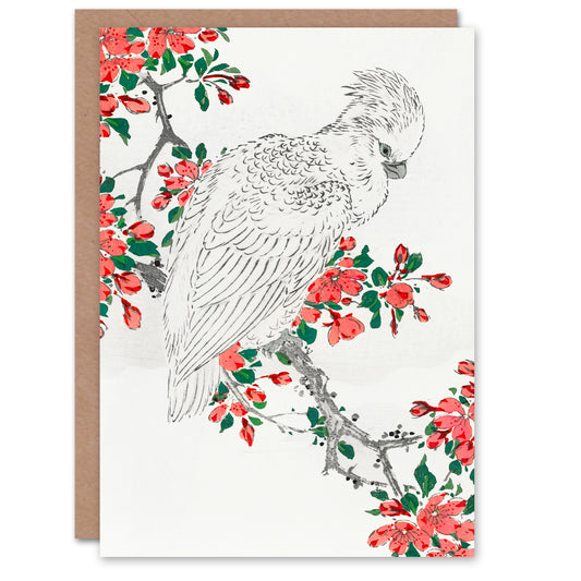 Numata Kashu Cockatoo Parrot on Blooming Apple Tree Greetings Card