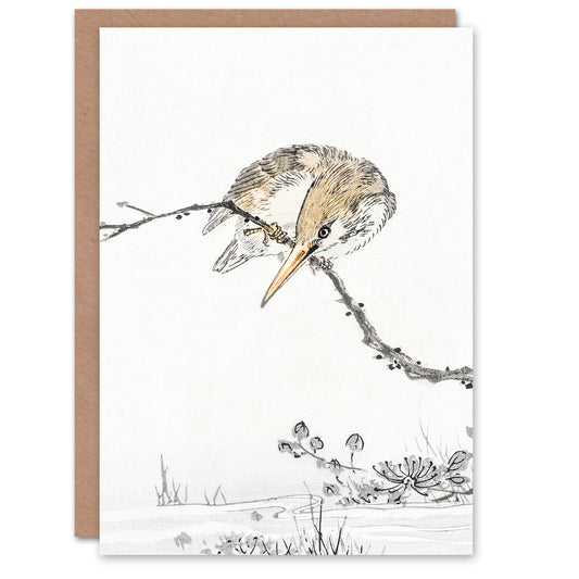 Numata Kashu Pied Kingfisher Drawing Japanese Greetings Card