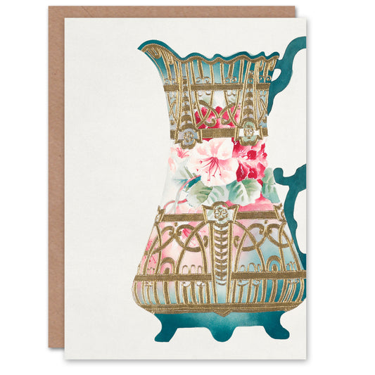 Noritake Factory Japanese Design For Ewer Vintage Floral Greetings Card