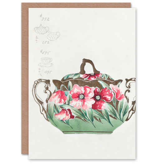 Noritake Factory Japanese Vintage Sugar Bowl Poppy Design Greetings Card