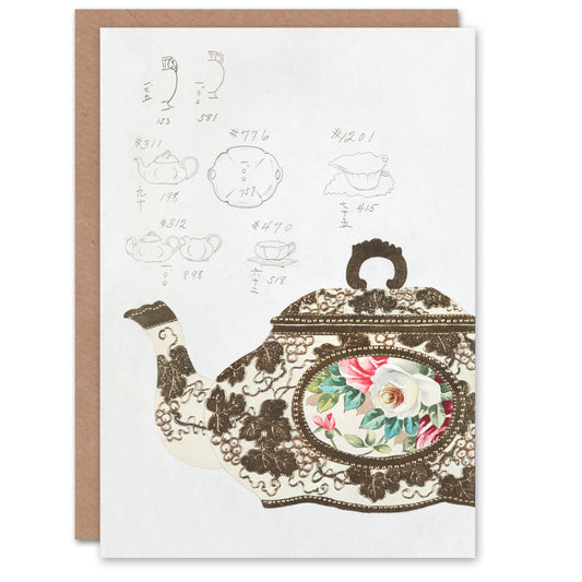 Noritake Factory Japanese Vintage Floral Design For Teapot Greetings Card