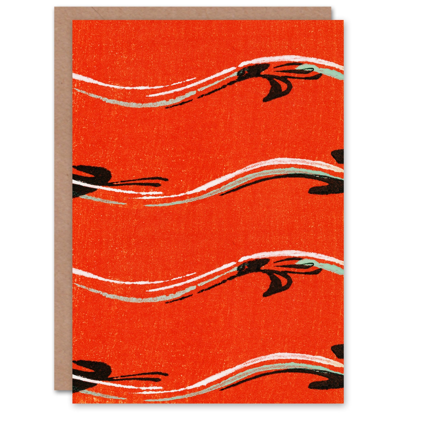 Furuya Korin Japanese Vintage Pattern Abstract Birds in Red Greetings Card