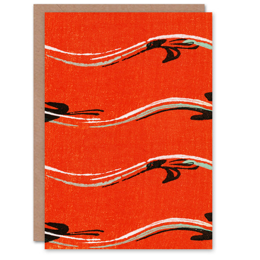 Furuya Korin Japanese Vintage Pattern Abstract Birds in Red Greetings Card