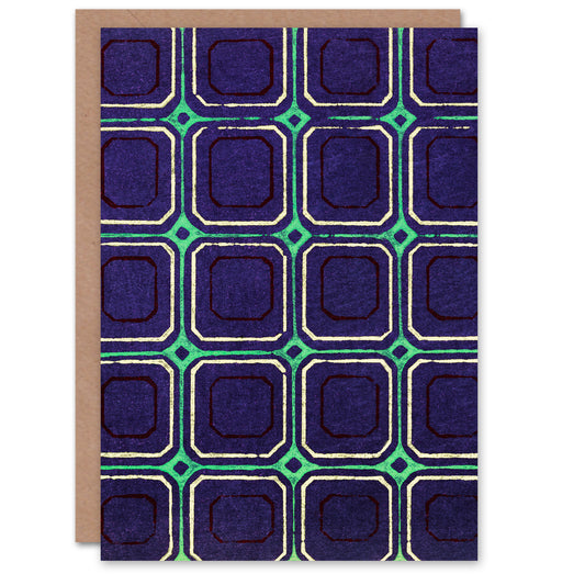 Furuya Korin Japanese Geometric Blue Green Square Pattern Greetings Card
