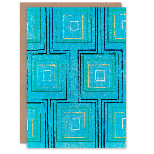Furuya Korin Japanese Squares Geometric Blue Pattern Greetings Card