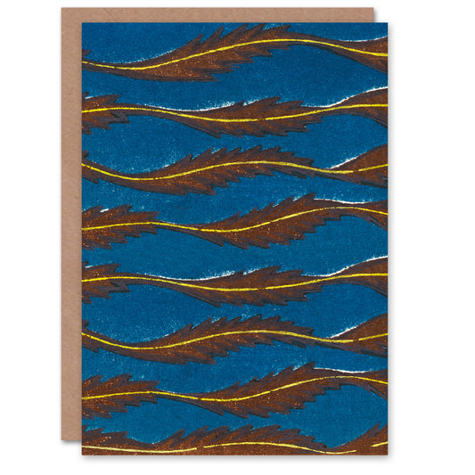 Furuya Korin Japanese Vintage Pattern Feathers on Blue Greetings Card