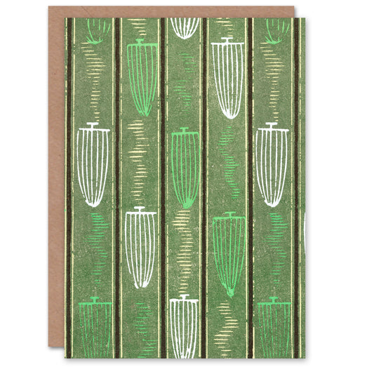 Furuya Korin Japanese Green Shima Shima Textile Pattern Greetings Card