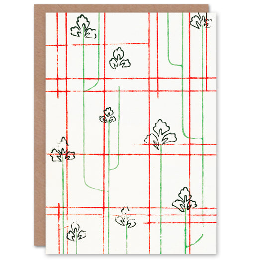 Furuya Korin Japanese Leaf Lines Shima Textile Pattern Greetings Card