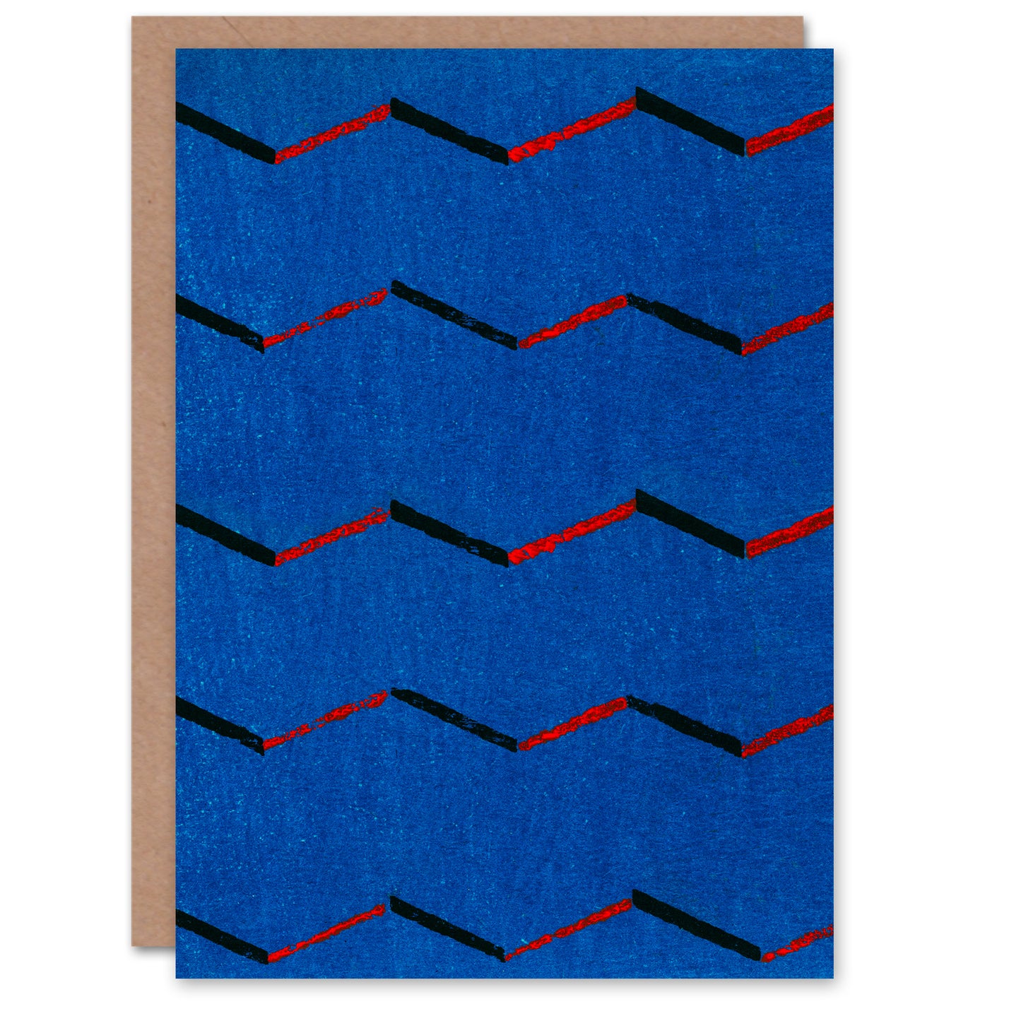 Furuya Korin Japanese Red Blue Zigzag Textile Pattern Greetings Card