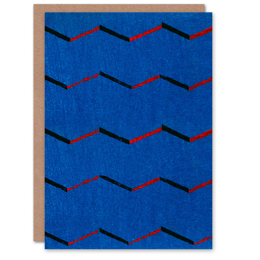 Furuya Korin Japanese Red Blue Zigzag Textile Pattern Greetings Card