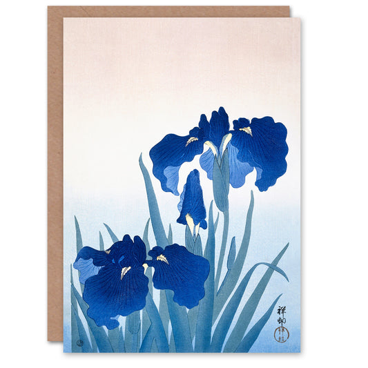 Ohara Koson Blue Iris Flowers Floral Japanese Greetings Card