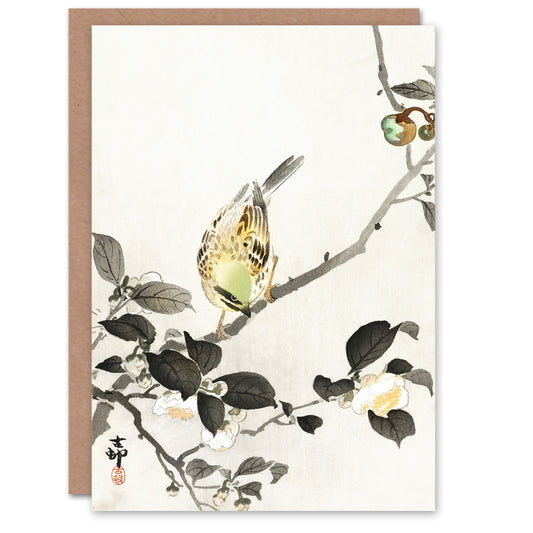 Ohara Koson Japanese Bunting On Blossom Branch Greetings Card