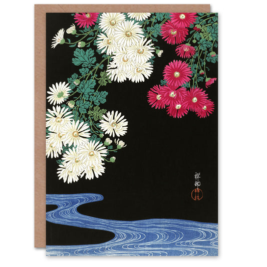 Ohara Koson Japanese Chrysanthemums and Running Water Greetings Card