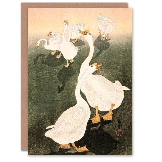Ohara Koson Japanese A Flock Of Grazing Geese 1926 Greetings Card