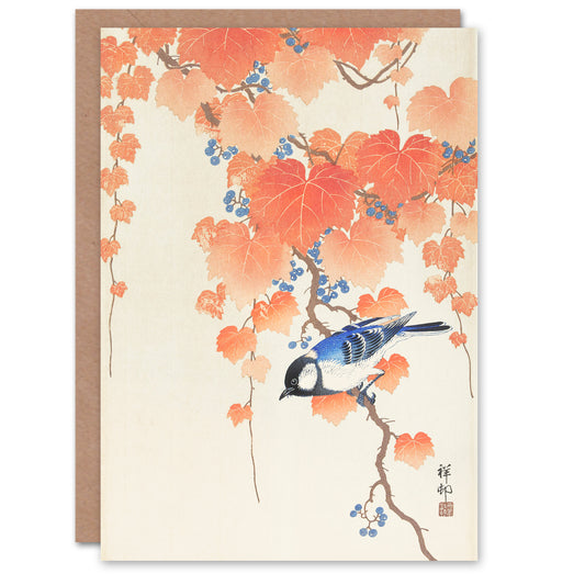 Ohara Koson Japanese Great Tit On Paulownia Branch Greetings Card