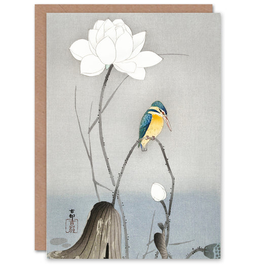 Ohara Koson Japanese Kingfisher With Lotus Flower Greetings Card