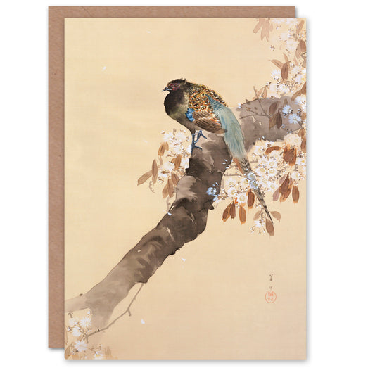 Ohara Koson Japanese Pheasant On Cherry Blossom Branch Greetings Card