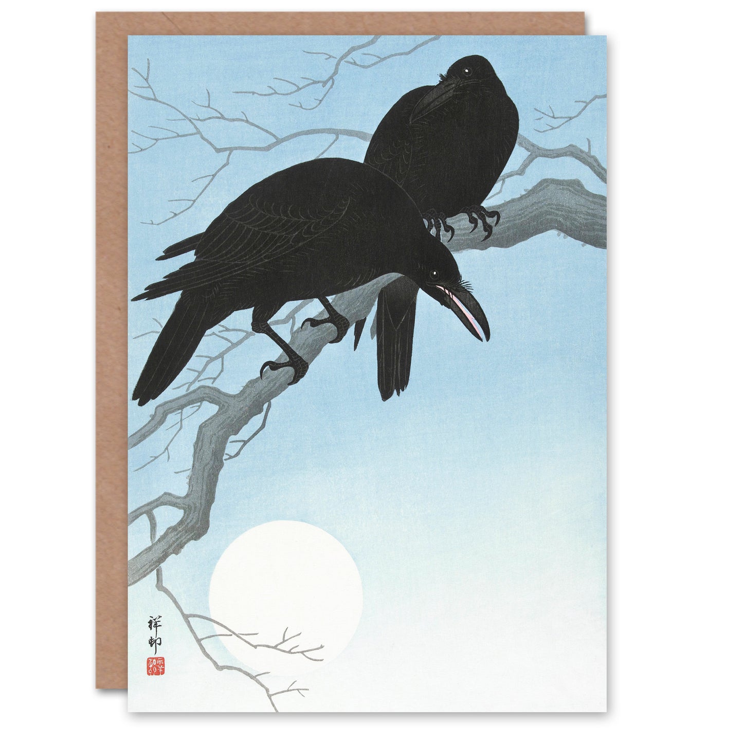 Ohara Koson Japanese Two Crows On A Tree Branch Greetings Card