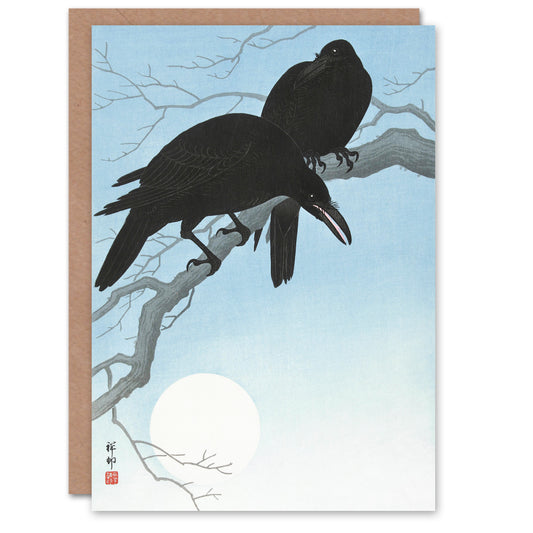 Ohara Koson Japanese Two Crows On A Tree Branch Greetings Card