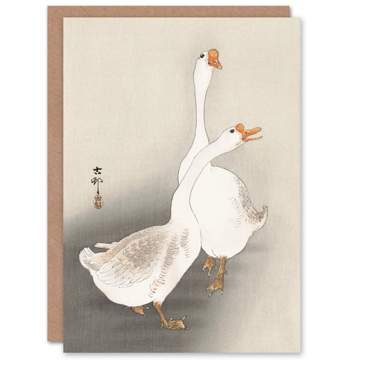 Ohara Koson Japanese Two Geese Vintage Bird Ukiyo-e Greetings Card