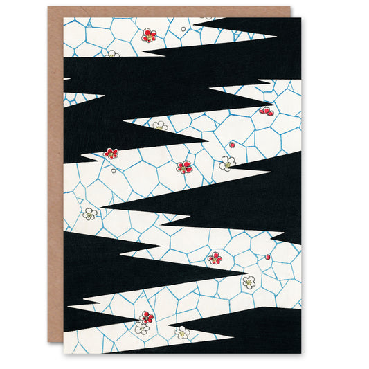 Shin Bijutsukai Japanese Flowers On Footpath Pattern Greetings Card