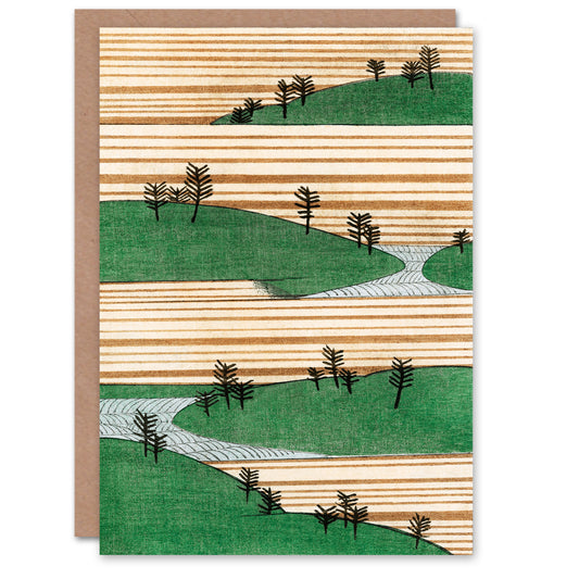 Shin Bijutsukai Japanese Landscape With Hills Pattern Greetings Card