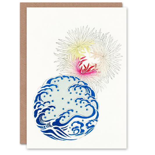Shin Bijutsukai Japanese Nature Chrysanthemum Waves Greetings Card