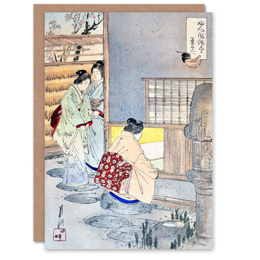 Ogata Gekko Japanese Women Tea Gathering at Teahouse Greetings Card