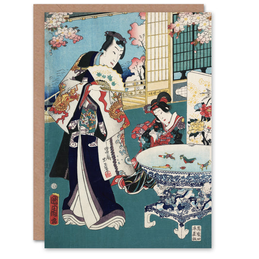 Toyohara Kunichika Japanese Spring Outing in a Villa Greetings Card