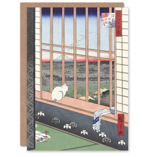 Hiroshige Japanese Revelers Return From Torinomachi Festival Greetings Card