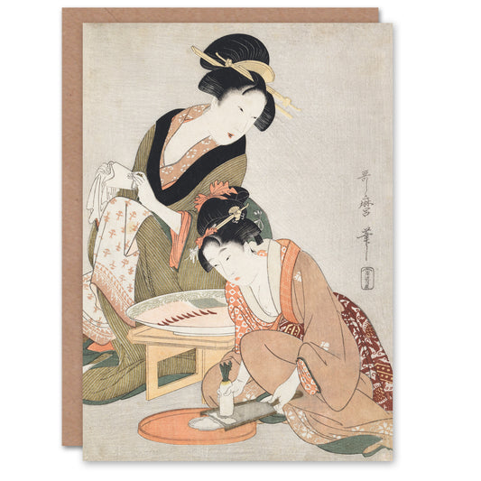 Utamaro Kitagawa Japanese Women Preparing Sashimi Greetings Card