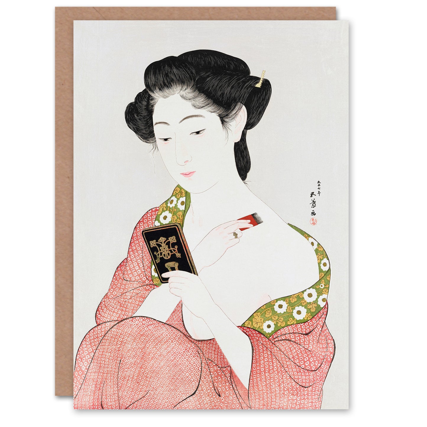 Goyo Hashiguchi Japanese Woman Applying Powder Portrait Greetings Card