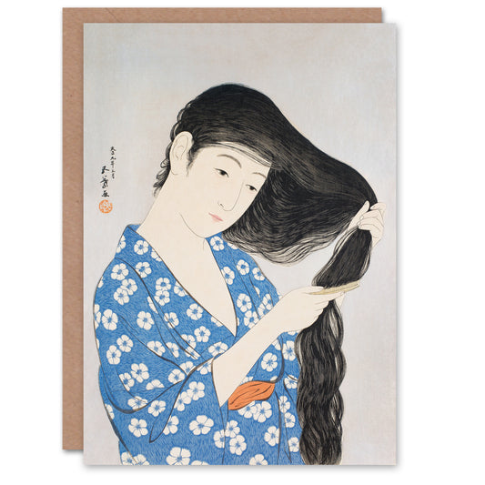 Goyo Hashiguchi Japanese Woman Combing Her Hair Greetings Card