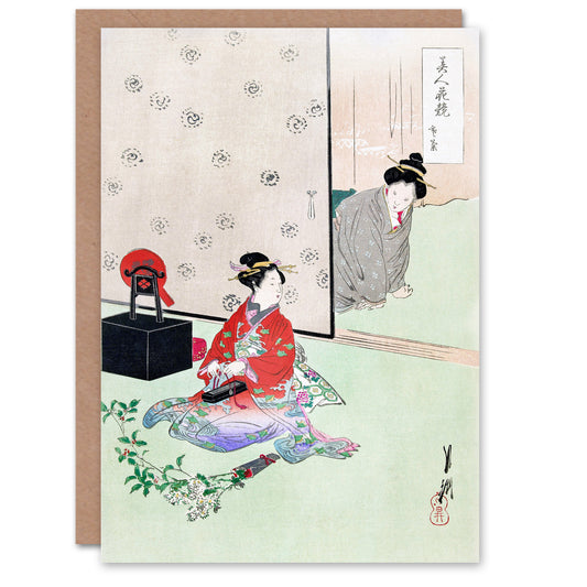 Ogata Gekko Japanese Wrapping A Gift Beauties and Flowers Greetings Card