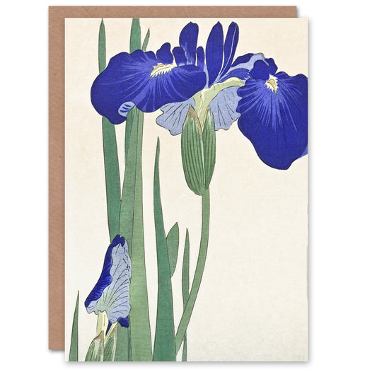 Ohara Koson Blue Irises Vintage Japanese Greetings Card