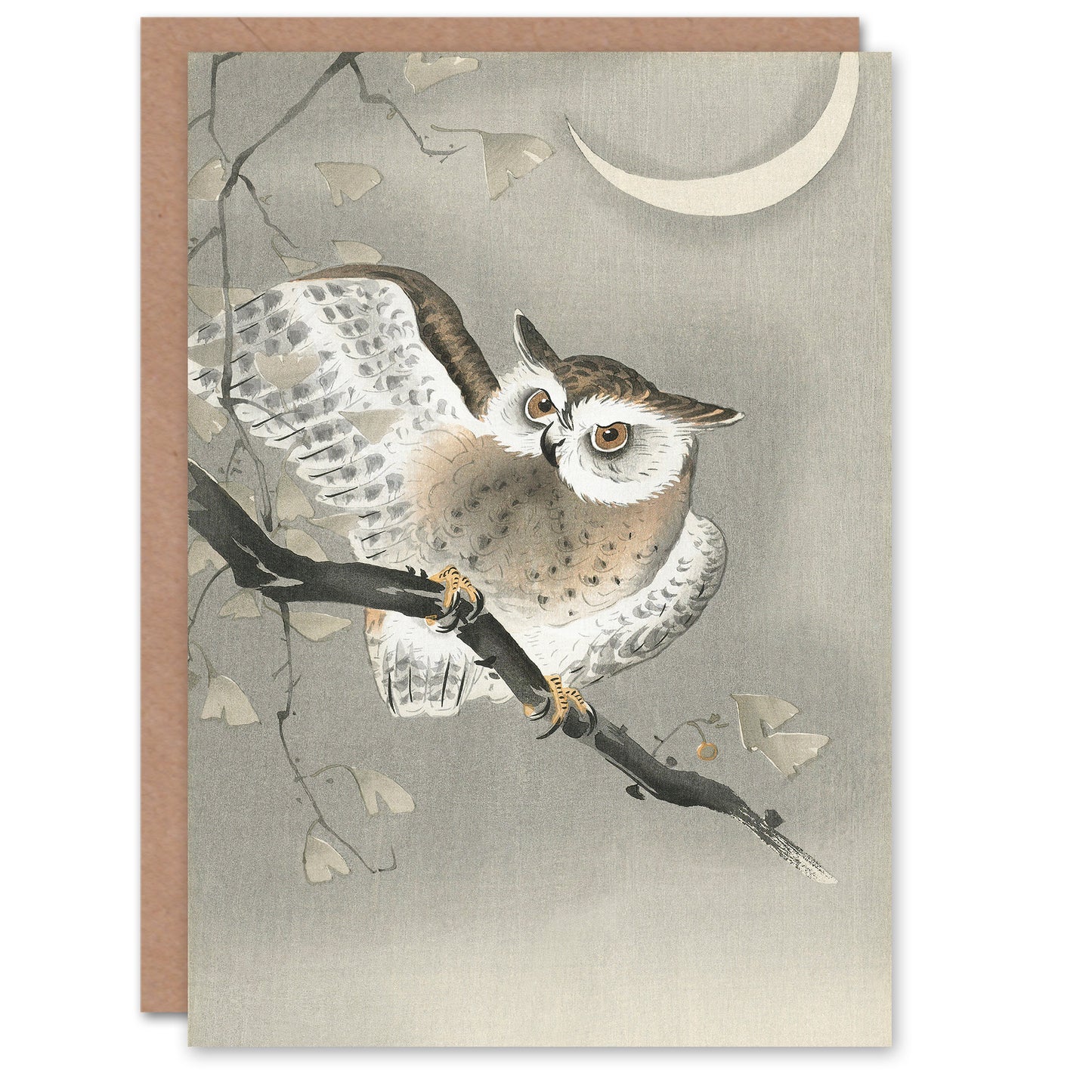 Ohara Koson Long Eared Owl And Moon Ukiyo-e Greetings Card