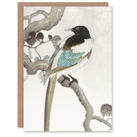 Ohara Koson Magpie Bird On Tree Branch Greetings Card