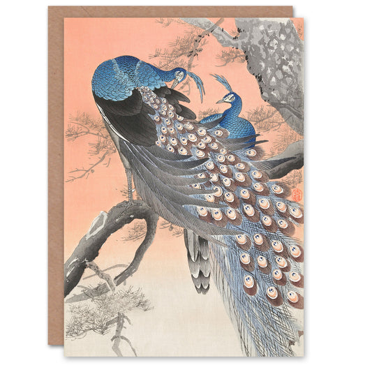 Ohara Koson Two Peacocks On a Tree Branch Greetings Card