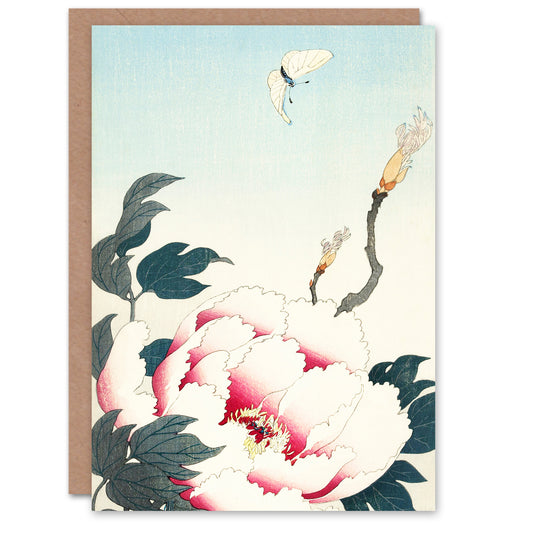 Ohara Koson Peony With Butterfly Vintage Japanese Greetings Card