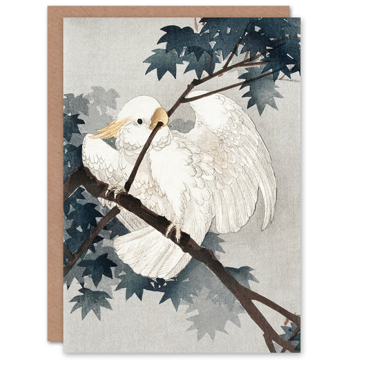 Ohara Koson Yellow Crested Cockatoo In Tree Greetings Card