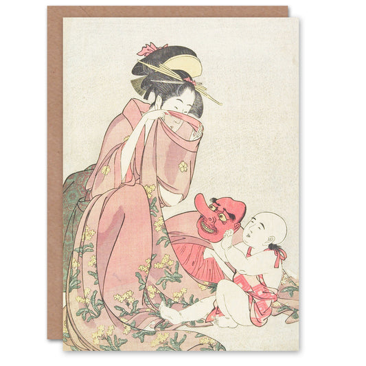 Utamaro Kitagawa Woman Playing With Child Greetings Card