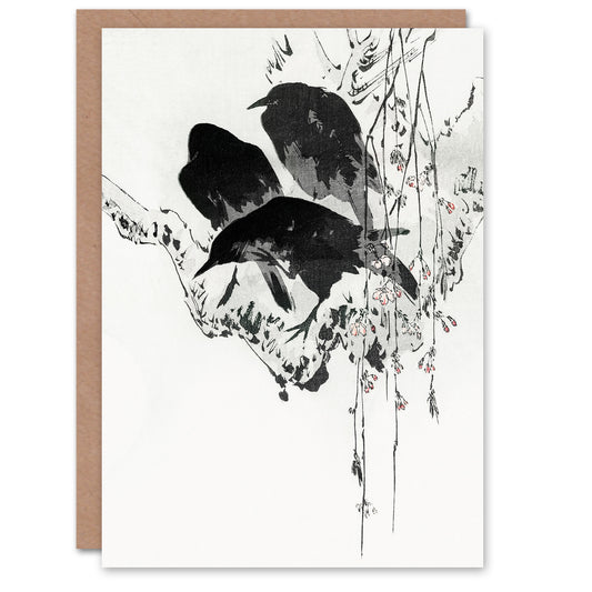 Watanabe Seitei Japanese Crows Vintage Japanese Greetings Card