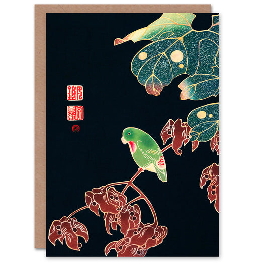 Ito JakuchuThe Paroquet 1900 Vintage Japanese Greetings Card